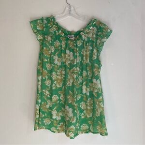 Late August Green Floral Flutter Sleeve Tank Top Womens Medium